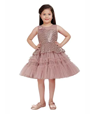 Betty By Tiny Kingdom Sleeveless Sequin Embellished Peplum Style Party Dress - Beige