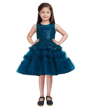 Betty By Tiny Kingdom Sleeveless Sequin Embellished Peplum Style Party Dress - Blue