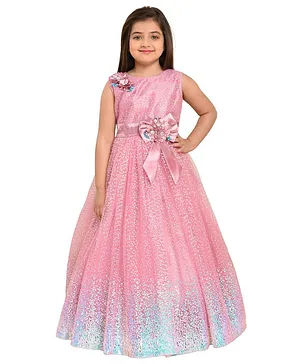 Betty By Tiny Kingdom Sleeveless Ombre Effect Sequin Embellished And Floral Corsage Detail Party Gown - Pink
