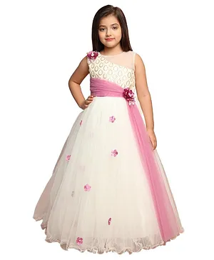 Betty By Tiny Kingdom Sleeveless Floral & Pearls Appliqued Embellished Gown - Pink