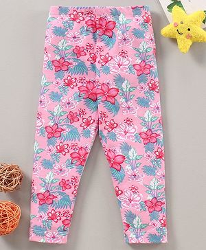 Babyhug Full Length Knit Stretchable Leggings Floral Print- Pink