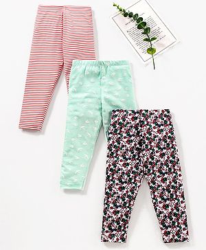 Babyhug Cotton Elastane Full Length Leggings Multiprint Pack of 3 - Multicolor