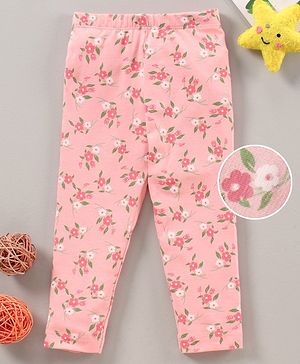 Babyhug Full Length Knit Stretchable Leggings Floral Print- Pink