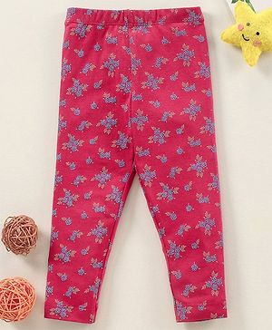 Babyhug Cotton Elastane Full Length Leggings Floral Print - Fuchsia