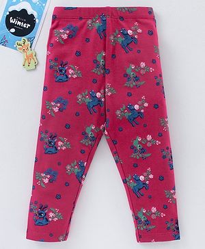Babyhug Full Length Knit Leggings Floral Print - Fuchsia