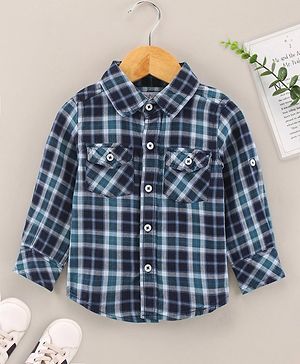 Babyhug Cotton Woven Full Sleeves Checks Shirt - Navy