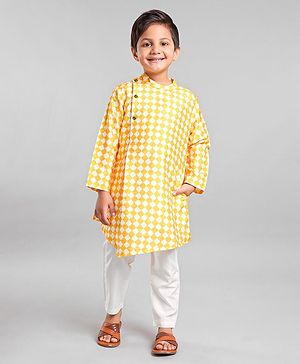 Babyhug Cotton Woven Full Sleeves Kurta & Payjama Set Printed - Yellow