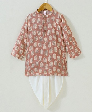 Babyhug Full Sleeves Kurta and Dhoti Set Printed - Caramel