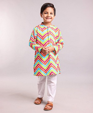 Babyhug Cotton Woven Full Sleeves Kurta & Pyjama Set - Multicolour