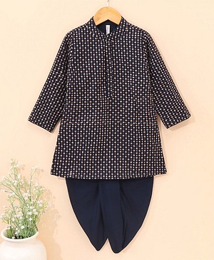 Babyhug Full Sleeves Sequence Embollished Kurta & Dhoti Set - Navy