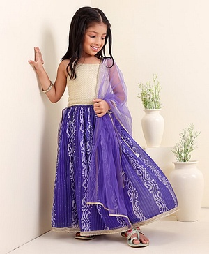 Babyhug Sleeveless Sequins Choli Lehenga And Dupatta - Purple
