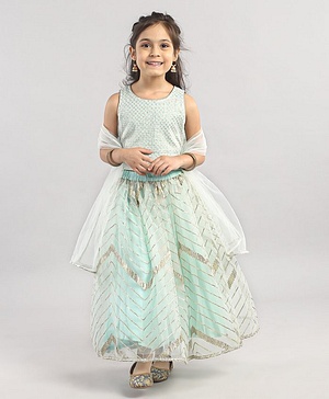 Babyhug Sleeveless Embroidered Choli Lehenga And Dupatta - Light Green