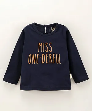GRO Cotton Knit Full Sleeves T-Shirt Text Printed - Navy