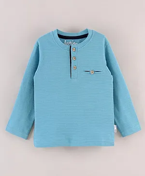 GRO Cotton Knit Full Sleeves T-Shirts Solid - Blue