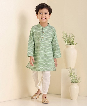 Babyhug Cotton Woven Full Sleeves Kurta & Dhoti Set Ethnic Embroidered - Green