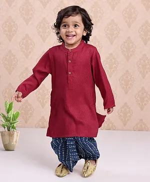 Babyhug Full Sleeves Cotton Woven Kurta and Dhoti Set - Red