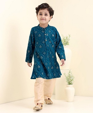 Babyhug Full Sleeve Georgette Embroidered Kurta with Pyjama Set- Teal