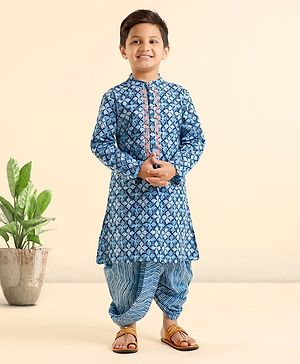 Babyhug Full Sleeves Kurta and Dhoti Set Ethnic Print - Blue Babyhug Full Sleeves Kurta and Dhoti Set Ethnic Print - Blue