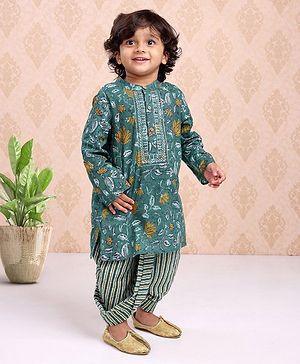 Babyhug Full Sleeves Cotton Kurta Dhoti Set Printed - Blue