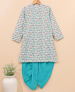 Babyhug Cotton Woven Full Sleeves Kurta & Dhoti Set Camel Print - White