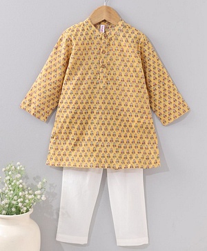 Babyhug Full Sleeves Printed Kurta & Pyjama Set - Mustard