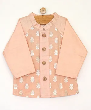 SnuggleMe Infant Boys Peach Chanderi Zari Booti Shirt - Peach