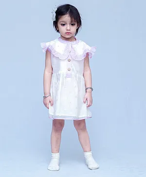 SnuggleMe Chanderi Sleeveless Peter Pan Collared Party Dress With Sequins Work  - Off White