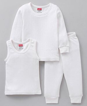 Babyhug Full Sleeves Pullover Vest & Pant Thermal Wear - Off White