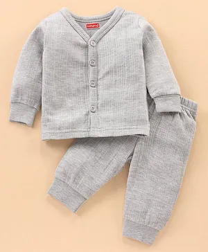 Babyhug Full Sleeves Thermal Top & Bottom Set Solid - Light Grey