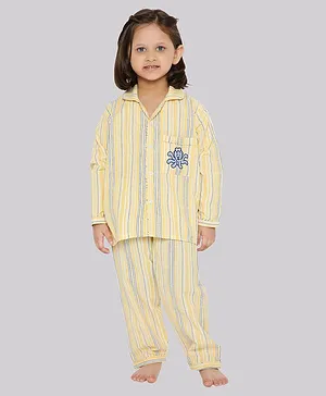 Knitting Doodles Full Sleeves Striped Night Suit - Yellow