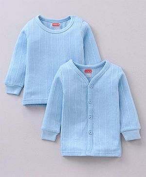 Babyhug Full Sleeves Front Open and Pullover Solid Colour Thermal Wear Pack Of 2  - Blue