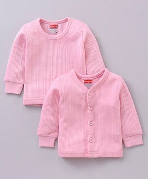 Babyhug Full Sleeves Front Open and Pullover Solid Color Thermal Wear Pack Of 2 - Pink