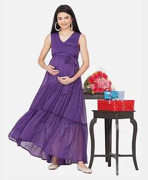Mine4Nine Sleeveless Solid Baby Shower Dress - Purple