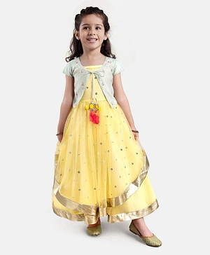 Babyoye Short Sleeves Embroidered Ethnic Dress - Yellow