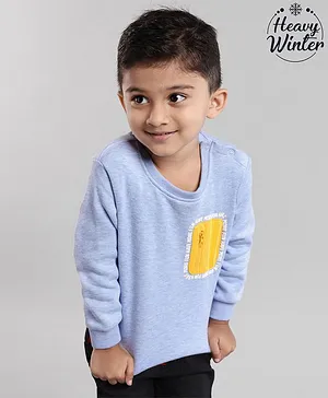 Babyoye Full Sleeves Knit Brushed Fleece Sweatshirt Text Applique - Blue
