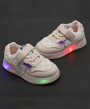 FEETWELL SHOES Checked Velcro Closure Led Shoes - Pink