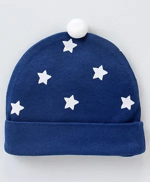 Babyhug 100% Cotton Cap Star Print Navy Blue  - Diameter 10.5 cm
