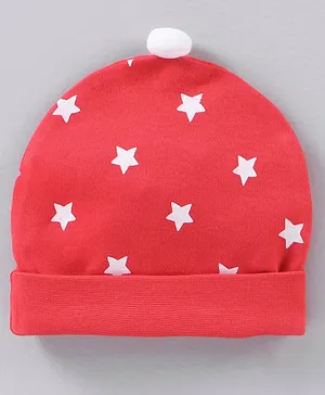 Babyhug Cotton Cap Star Print Red - Diameter 15 cm