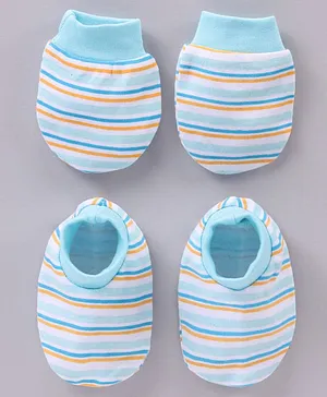 Babyhug 100% Cotton Mittens & Booties Striped- Blue