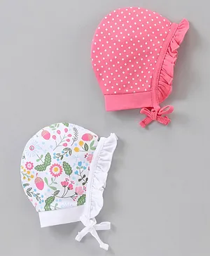 Babyhug 100% Cotton Cap with Knot Pack of 2 Multicolour - Diameter 14 cm