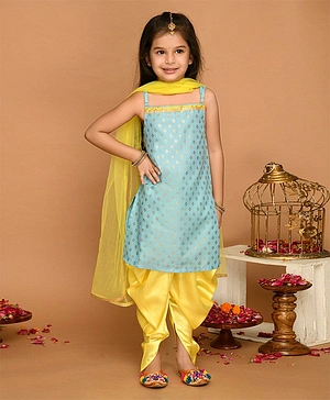 Saka Designs Singlet Sleeves Printed Kurta & Salwar Set With Dupatta - Blue Yellow
