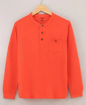 Smarty 100% Cotton Full Sleeves Solid T-Shirt - Orange
