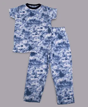 Taatoom Short Sleeves Tie & Dye Night Suit - Navy Blue