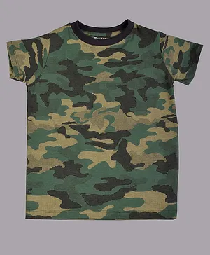 Taatoom Half Sleeves Military Camouflage Print Tee - Green & Grey