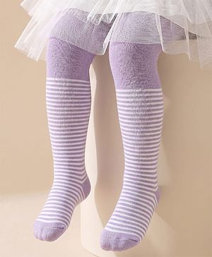 Cutewalk by Babyhug Anti Bacterial Tights Stripes Design - Orchid Bouqet