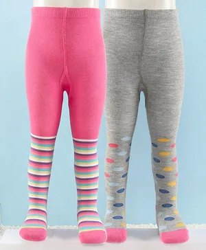 Cute Walk by Babyhug Antibacterial Striped Footed Tights Pack Of 2 - Multicolor