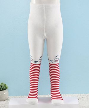 Cute Walk by Babyhug Full Length Anti-Bacterial Striped Tights - Red And White