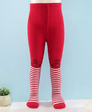 Cute Walk by Babyhug Full Length Anti-Bacterial Striped Tights - White And Red