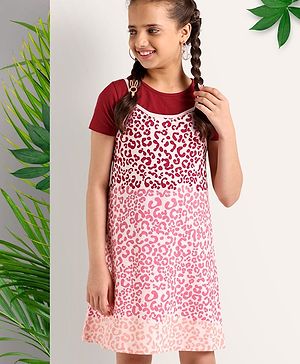 Arias Consciously Sourced Cotton Stretch Printed Dress with Inner Tee -Pink