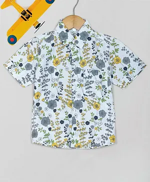 Tangerine Closet Half Sleeves Floral Vines All Over Print Shirt - Light Blue